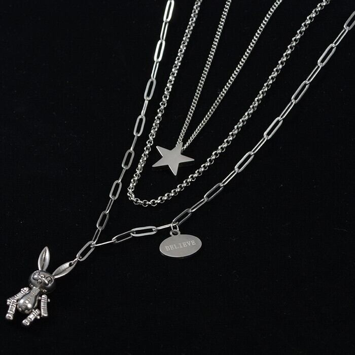 サブカル 服 地雷系 通販 ゴスロリ 病みうさぎ 五芒星 3連 チェーン 闇かわいい ヒップホップ ゴシック ユニセックス