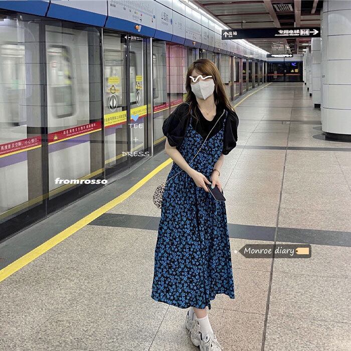 フローラルドレス サマーウェストAラインロングスカート 大人ガーリー スウィート キュート カジュアル 夏物 花柄 モンロー93383014353