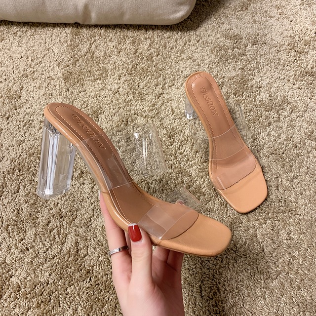 サンダルとスリッパの女性は2020年夏の新しいネット赤厚い透明な野生の単語ドラッグ妖精ハイヒールスリッパ女性を着用します 部族の婦人靴0146880