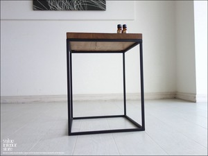 オールドチーク サイドテーブル角NS ナイトテーブル 飾り台 花台 アイアン シンプル 古材家具 ナチュラル 鉄脚 W35xH45cm 送料無料