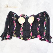 フラメンコ 衣装 ブラウス トップス ブラック系 ピンク系 パープル系 黒 紫 ピンク 柄 模様 賑やか 華やか ダンス パーティ 発表会 フラメンコ用 レディース カラフル 模様入り 個性的 フォーマル イベント用 パーティー用