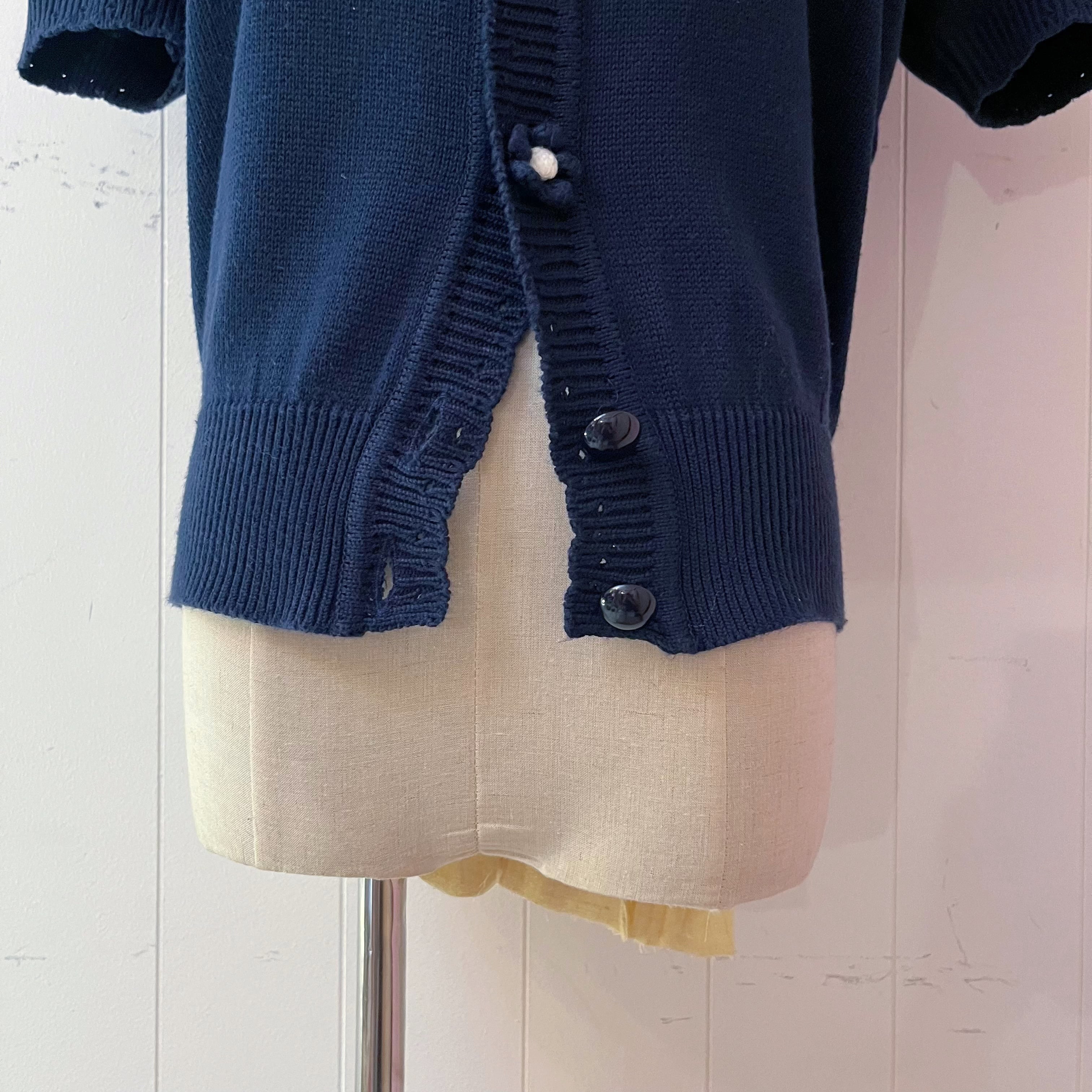 flower button navy knit cardigan
