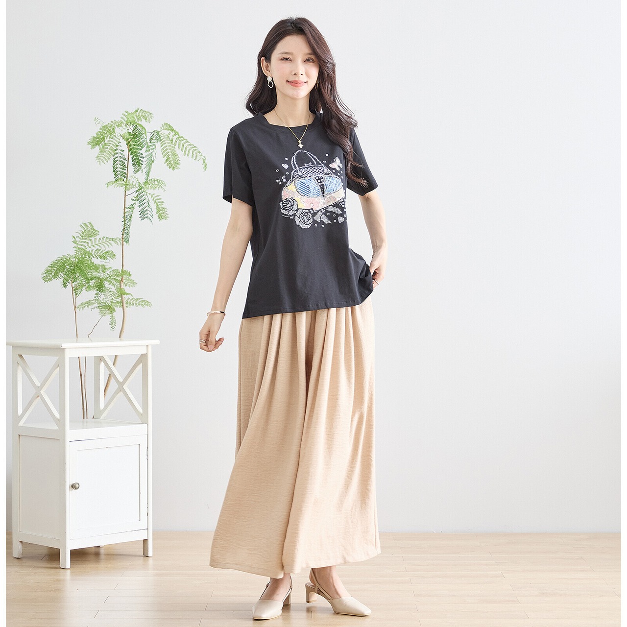 TRUBE キラキラバッグ＆ローズTシャツ【M~L】ブラック