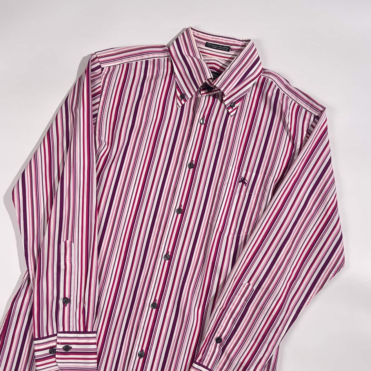 BURBERRY BLACK LABEL バーバリーブラックレーベル ストライプ BD ボタンダウン 長袖シャツ サイズ 2 /ピンク系 メンズ 三陽商会