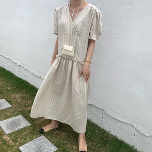 送料無料♡パフスリーブ ワンピース ストライプ♡ロングスカート 美しく上品に◎(DM0141)