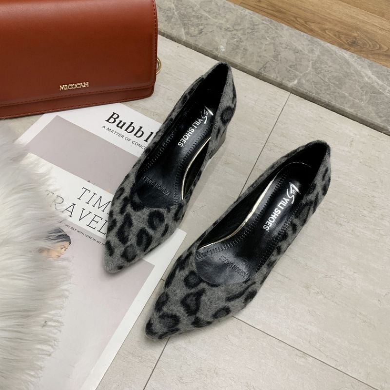 Leopard flannel chankey pumps 2 colors V0155