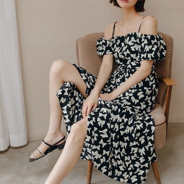 【S-L】monotone ribbon pattern one-piece roomwear p908