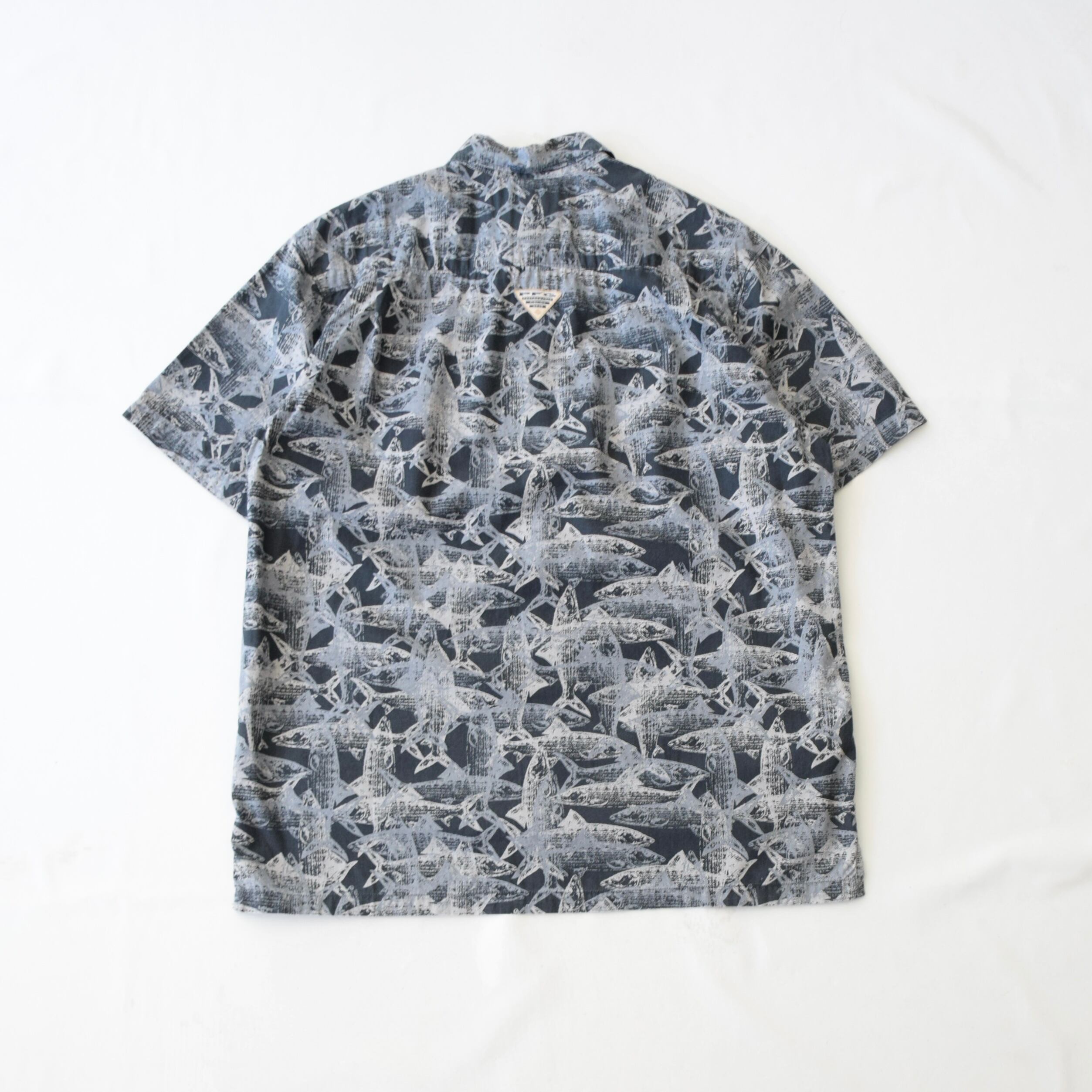 Columbia PFG 半袖シャツ 総柄 メンズ M ブラック グレー コロンビア
