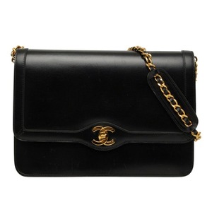 シャネル ココマーク チェーン ショルダーバッグ ブラック レザー レディース CHANEL 【中古】