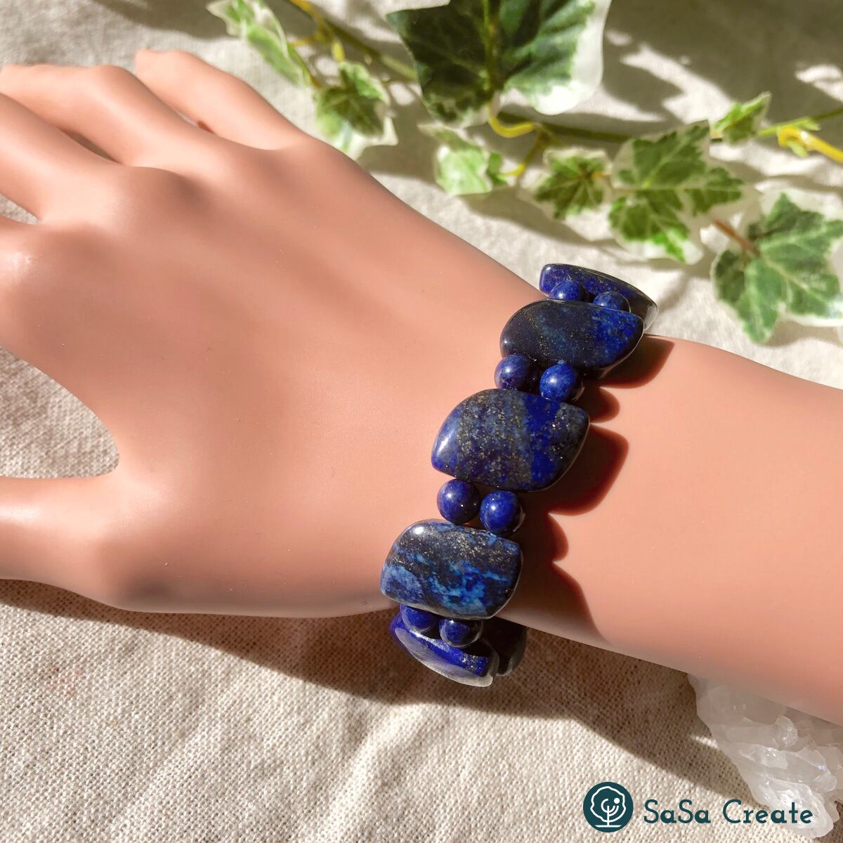 紺碧の夜空☆ラピスラズリ ウェーブマーキス バングルブレスレット