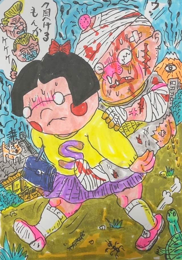 原画・着色ドローイング  B6ドローイング 「父さん泣かないで！さゆりは負けない！！」
