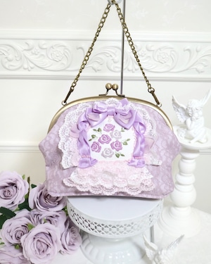 フラワーバスケット刺繡がま口バッグ【ライラック】