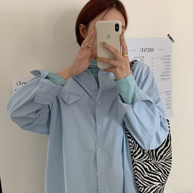 スプリングルーズシャツ レディースカラー ロング 春物 ピュア 試着室34091151596