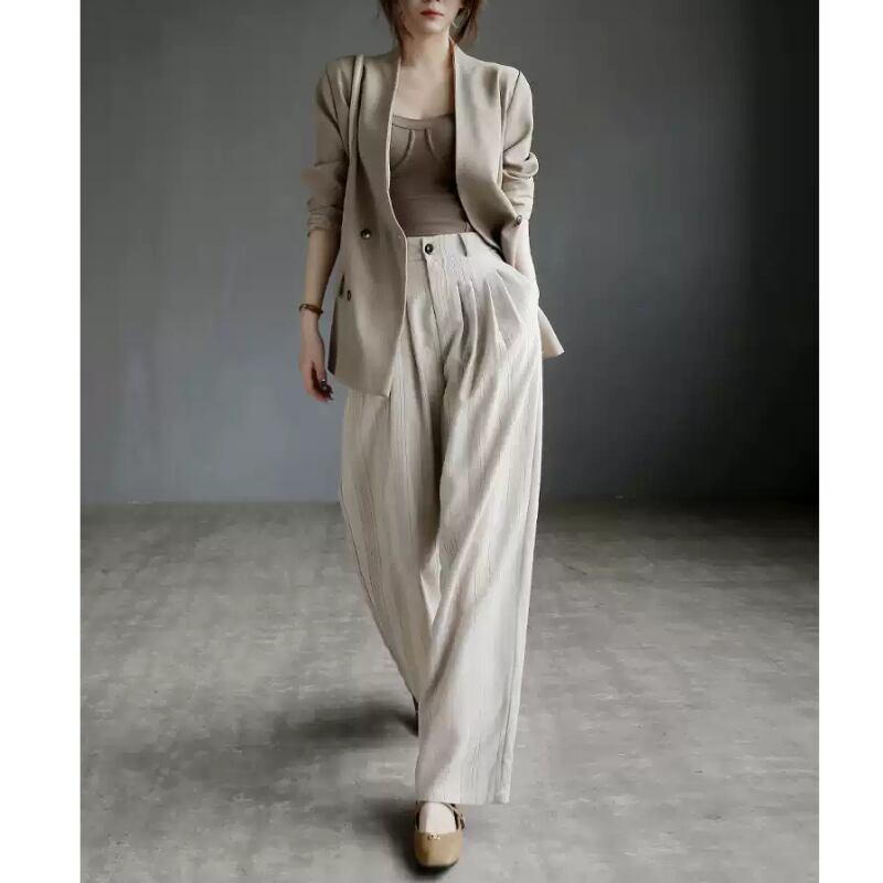 リネンライクストライプワイドレッグパンツ U0398