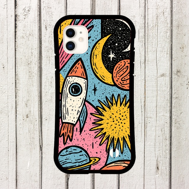 受注生産 iPhoneケース ロケットと太陽のポップ宇宙柄｜ロケットモチーフ RFSP045C