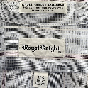 【ROYAL KNIGHT】USA製 ストライプ 半袖シャツ スカイブルー 柄シャツ XL相当 ビッグサイズ US古着