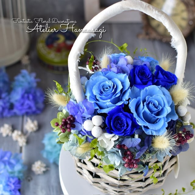 海のバスケットブーケ ウエディング/青い花/ブーケ/結婚式/母の日/豪華