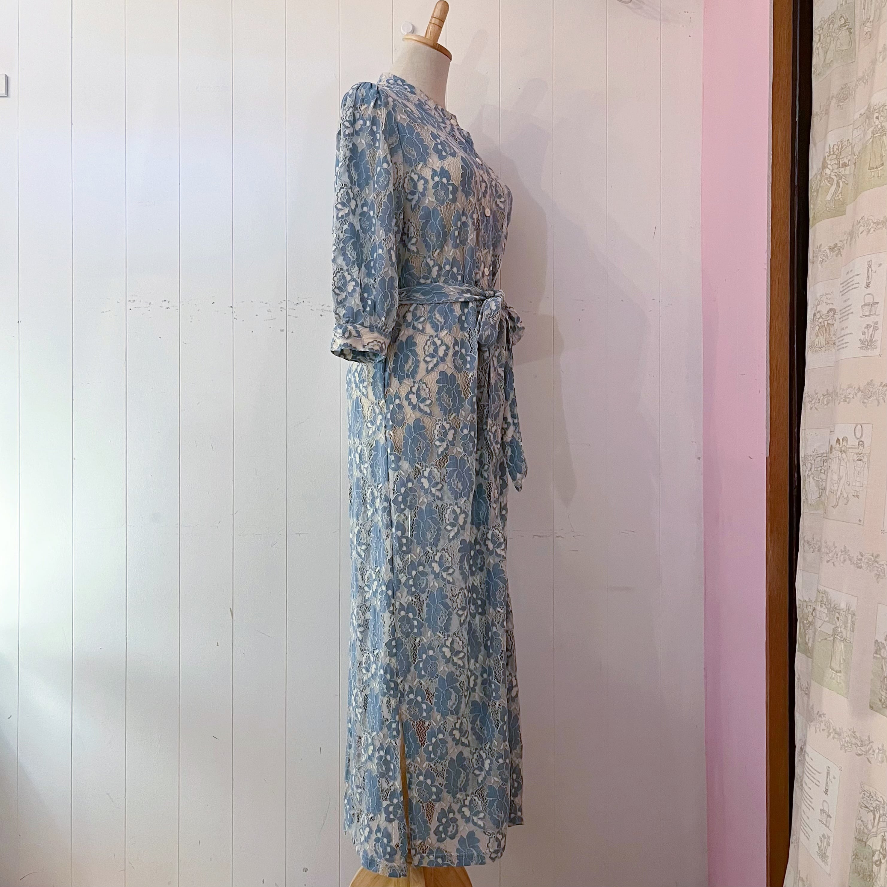 dusty blue flower lace one-piece