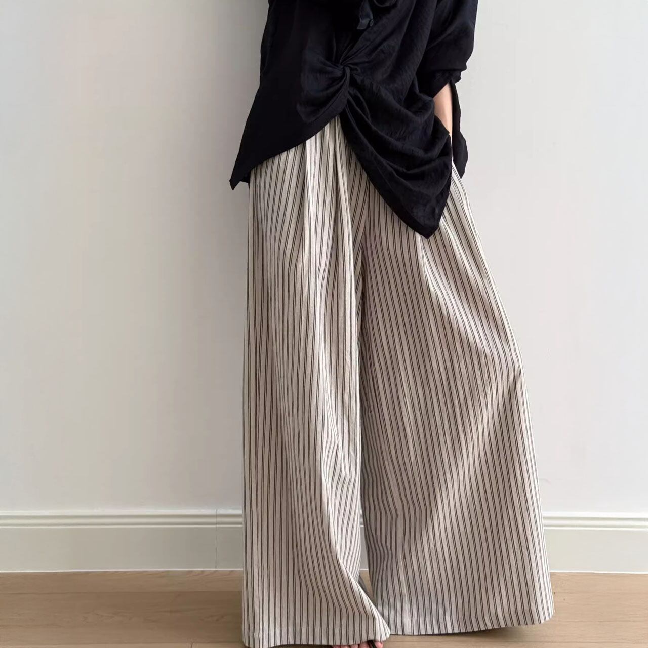 ストライプ柄ハイウエストワイドパンツ 00263