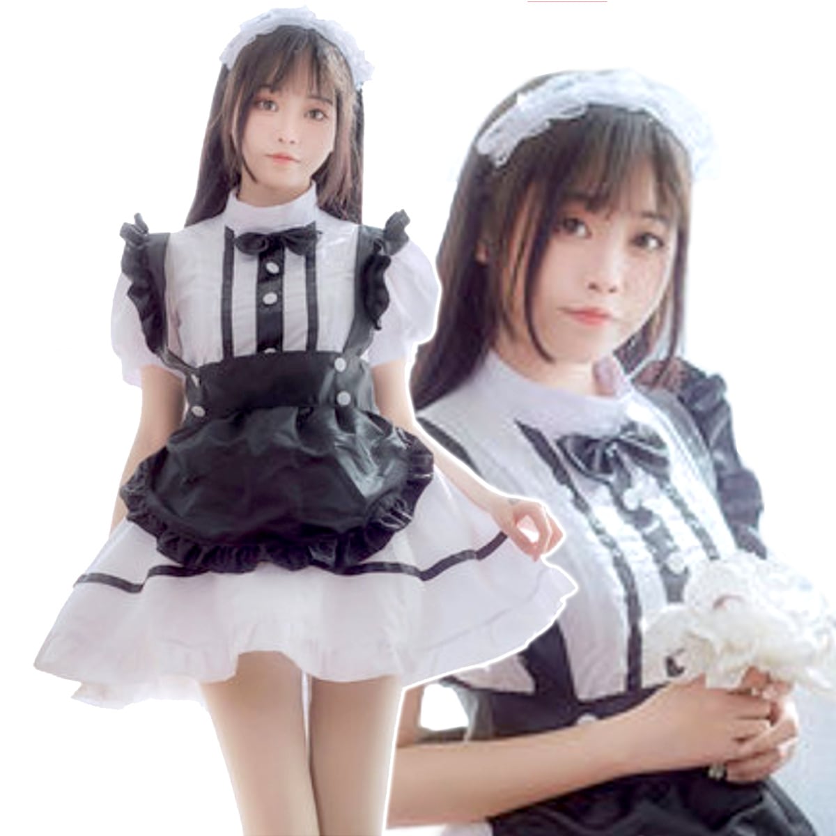 メイド服 コスプレ ５点セット エプロン ワンピース カチューシャ