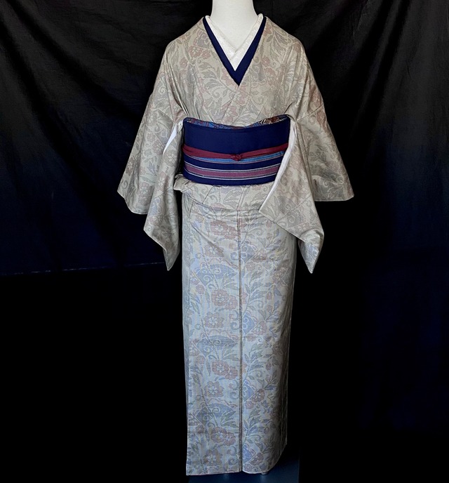 花柄の大島紬 〉抽象模様 生成り色 アイボリー SALE M 送料無料 