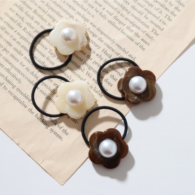 マーブルフラワーヘアゴム2P