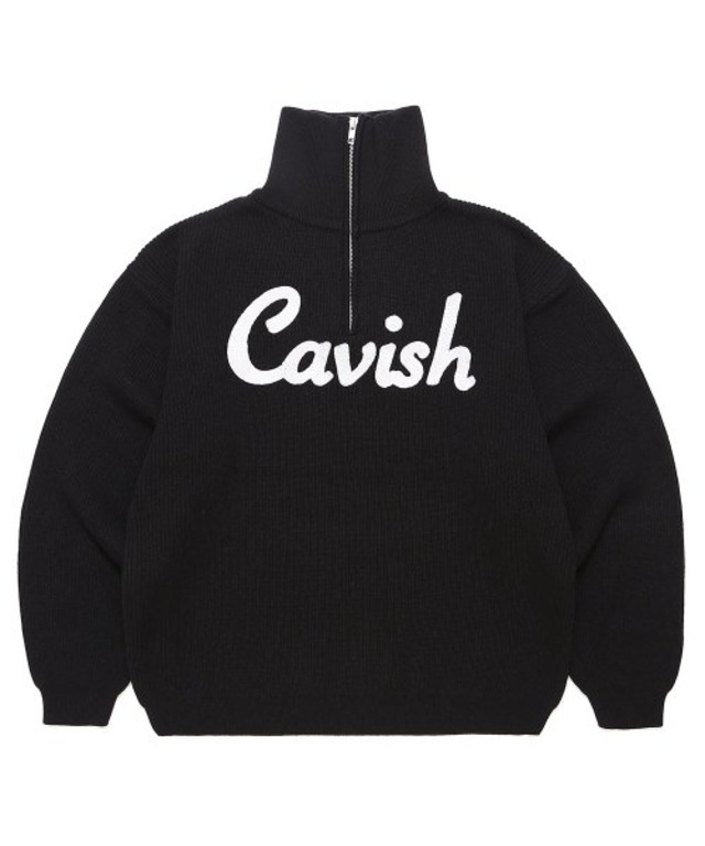[CAVISH] SCRIPT LOGO HALF ZIP KNIT SWEATER BLACK(CV2CFUK680A)