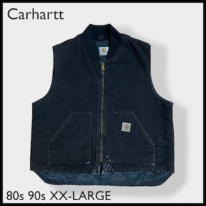 【Carhartt】80s 90s USA製 黒 ダックベスト 裏キルティング 前開き ジッパー ブラック XX-LARGE ビッグシルエット ビッグサイズ カーハート US古着