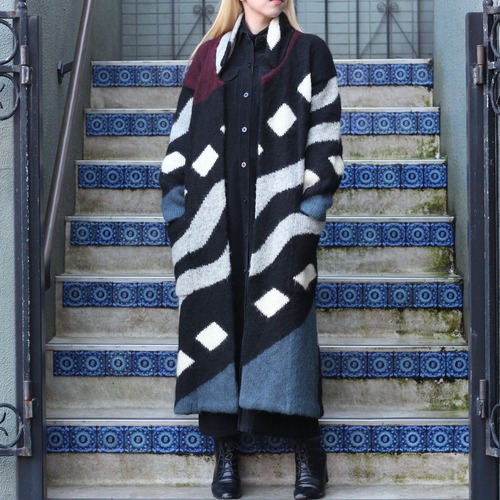 *SPECIAL ITEM* USA VINTAGE Bridgewear MODE DESIGN HEAVY WEIGHT KNIT LONG COAT/アメリカ古着モードデザインヘビーウェイトニットロングコート