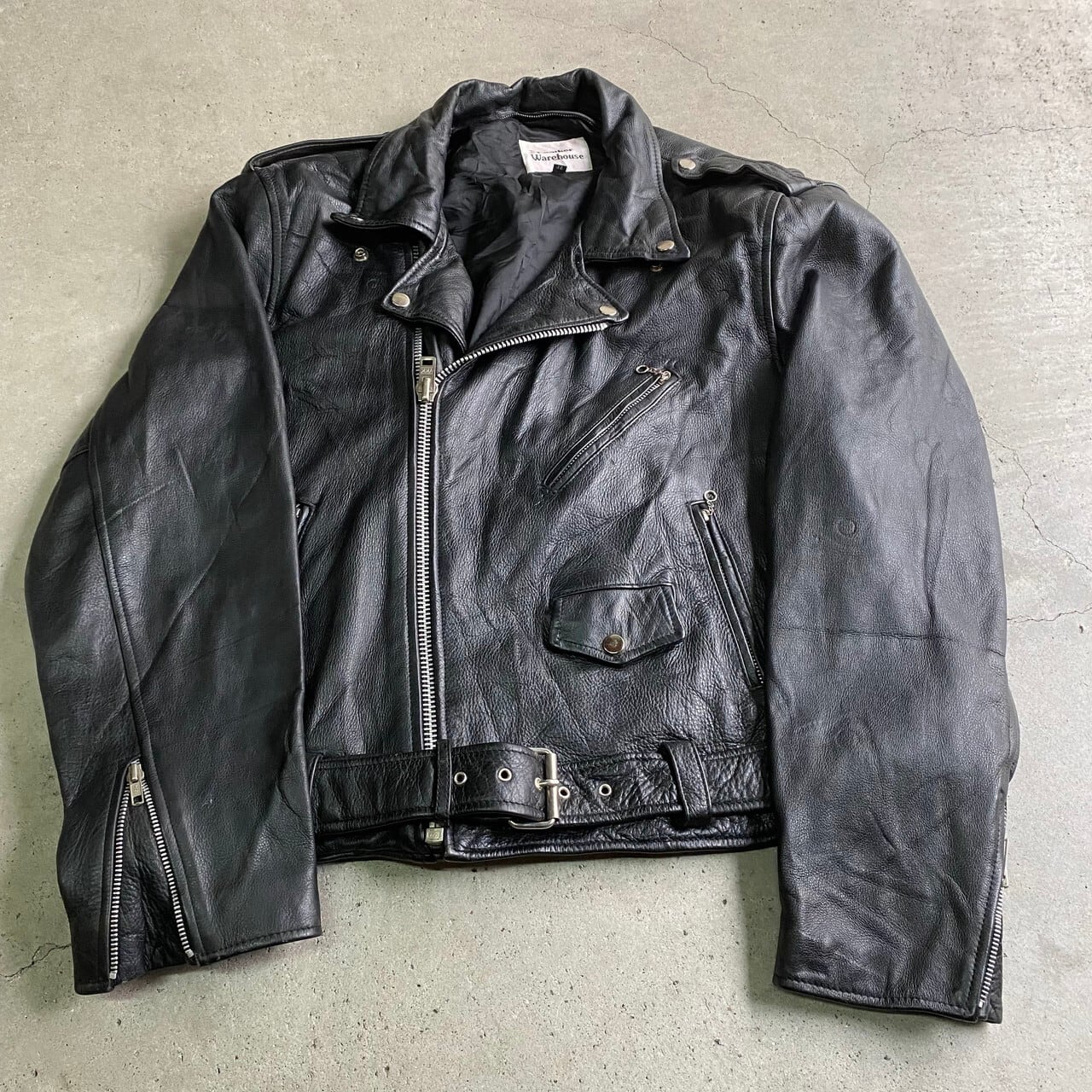 ビッグサイズ THE LEATHER WAREHOUSE アメリカン ダブルライダースジャケット レザージャケット メンズXL-2XL相当 古着  ブラック 黒色 アメジャン 革ジャン 大きいサイズ 【ブルゾン・ジャケット】 | cave 古着屋【公式】古着通販サイト