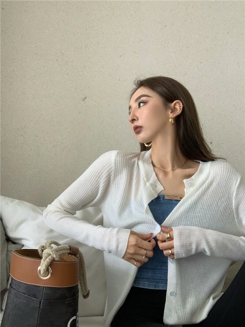 ニットカーディガンジャケット レディースサマー薄手ブラウス ホワイトトップス ロング 夏物 シルク ブラックストロベリース95084532099