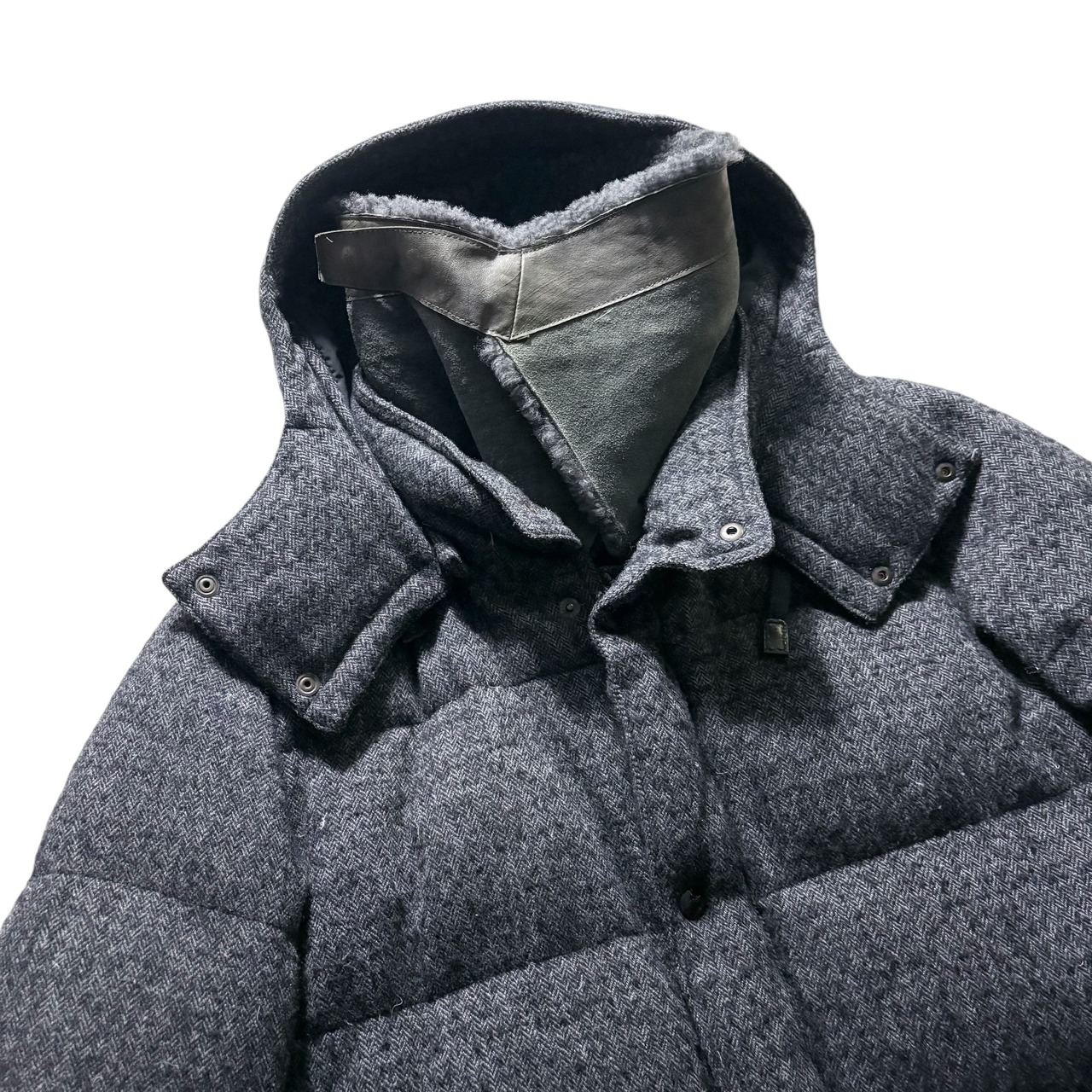 DOLCE&GABBANA wool tweed down coat detachable mouton collar