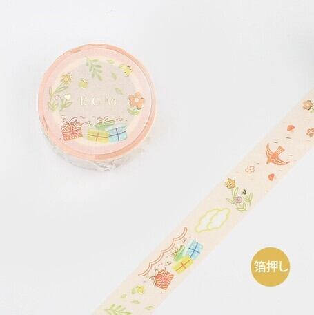 【廃番】BGM 箔押し オレンジ・花 15mmマステ BG10