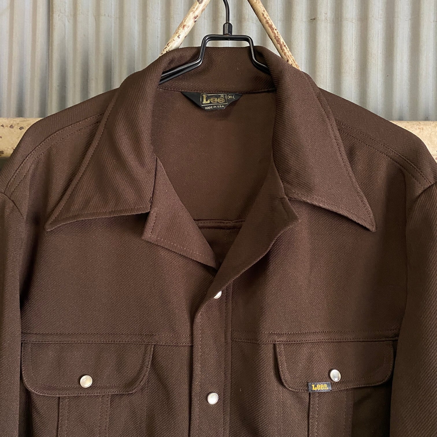 USA製 70年代 Lee リー ポリエステル 開襟 ワークシャツ メンズXL 古着 