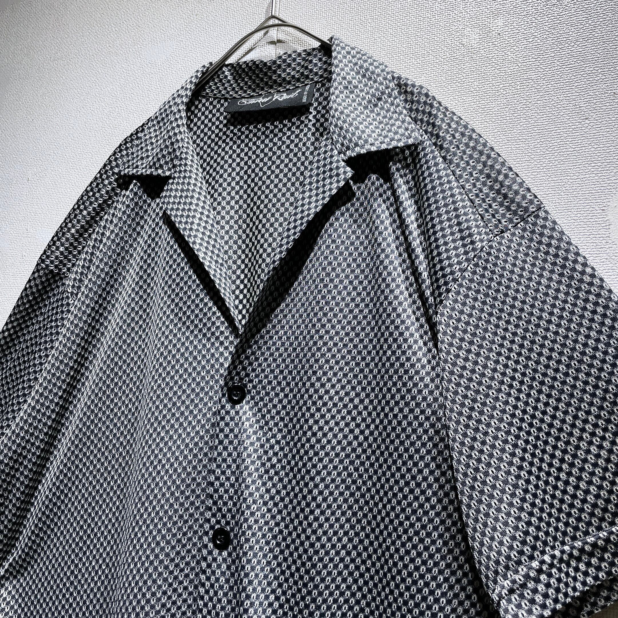 1980s Black mode Dot mesh Design SS Open collar shirt (made in Canada)