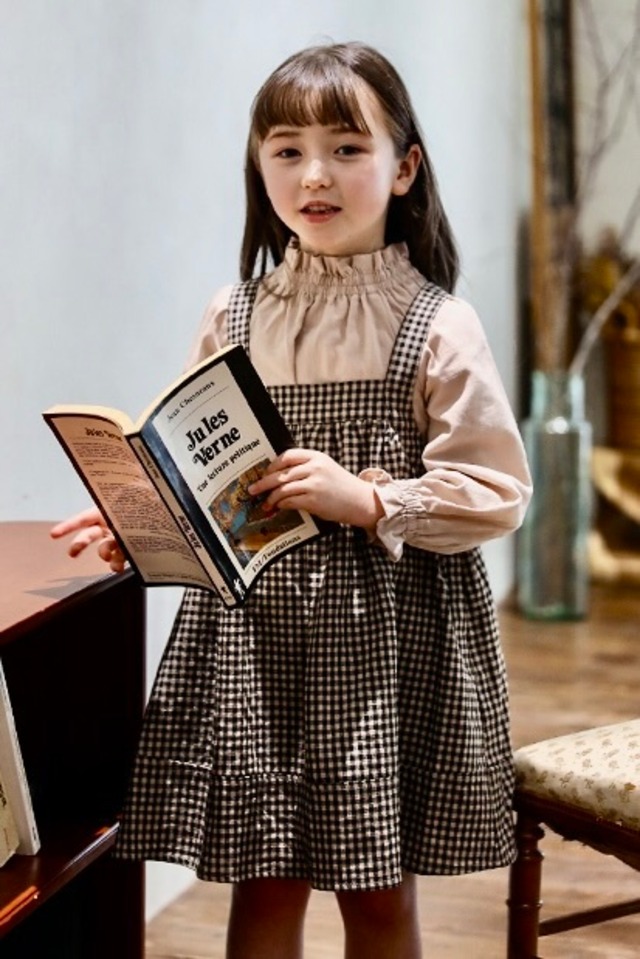 フリルシャーリングネックブラウス<Pink beige>