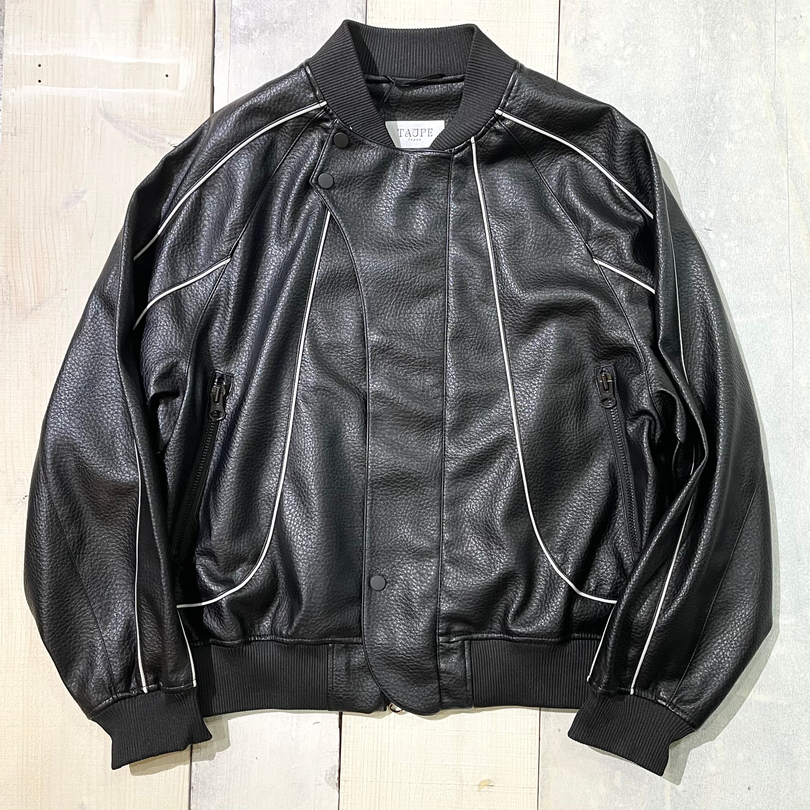 TAUPE / piping fake LEATHER jk / black
