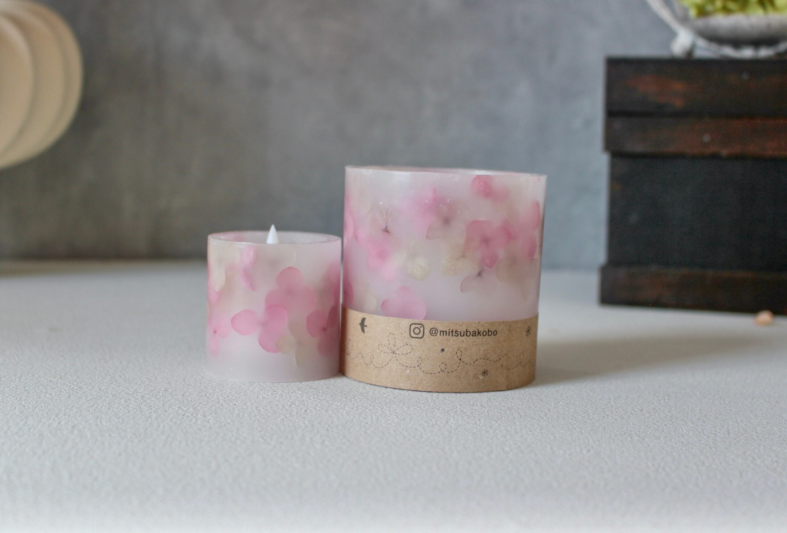 【HANANOAKARI】ボタニカルキャンドルランタン (M・Sセット)アジサイ ピンク