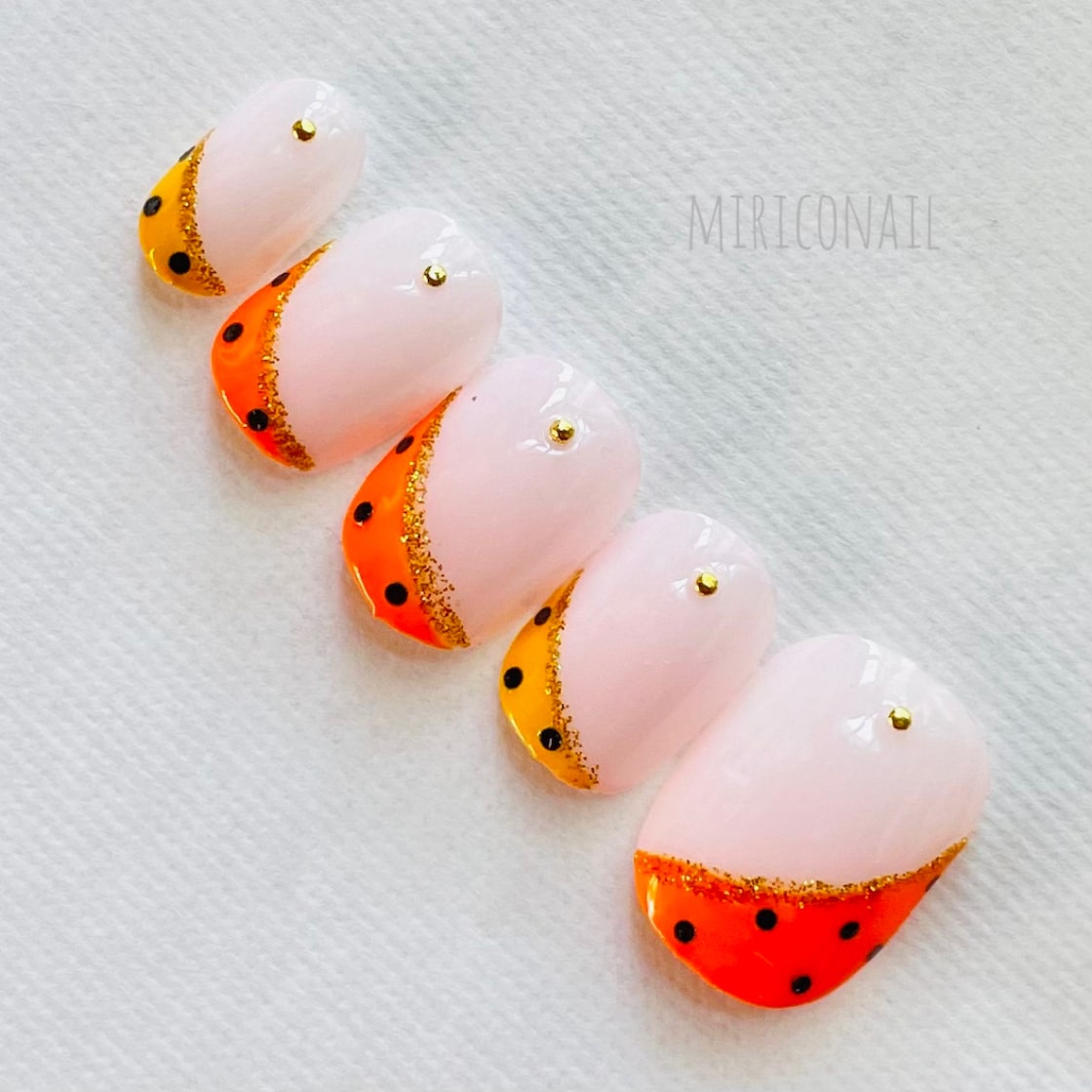 ネイルチップ】 レトロなフレンチネイル オレンジ＆マスタード＆成人式  