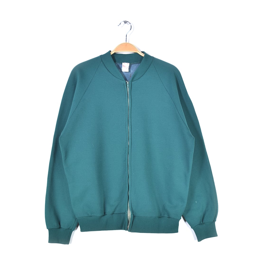 70s dropnyl HELANCA フランス製 ヴィンテージスウェット フルジップ ユーロヴィンテージ 深緑 メンズL 古着 @CF0902