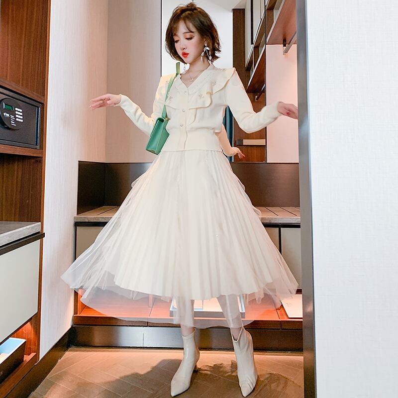 Vネックニットカーディガンスリムスカート ウィンター 冬物 MIUCO55434860211