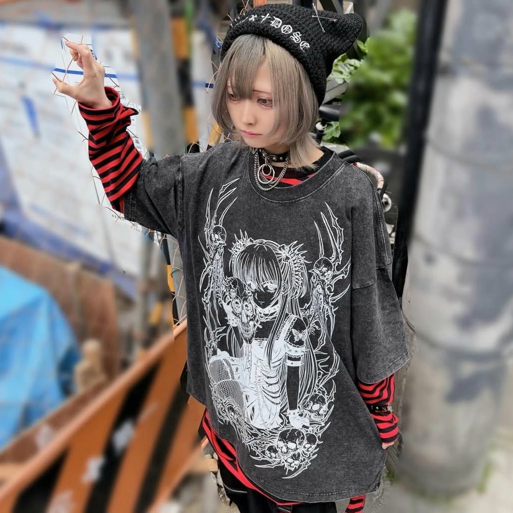 6/3 完売→再入荷！】新作☆Skull Girl ウォッシュTシャツ