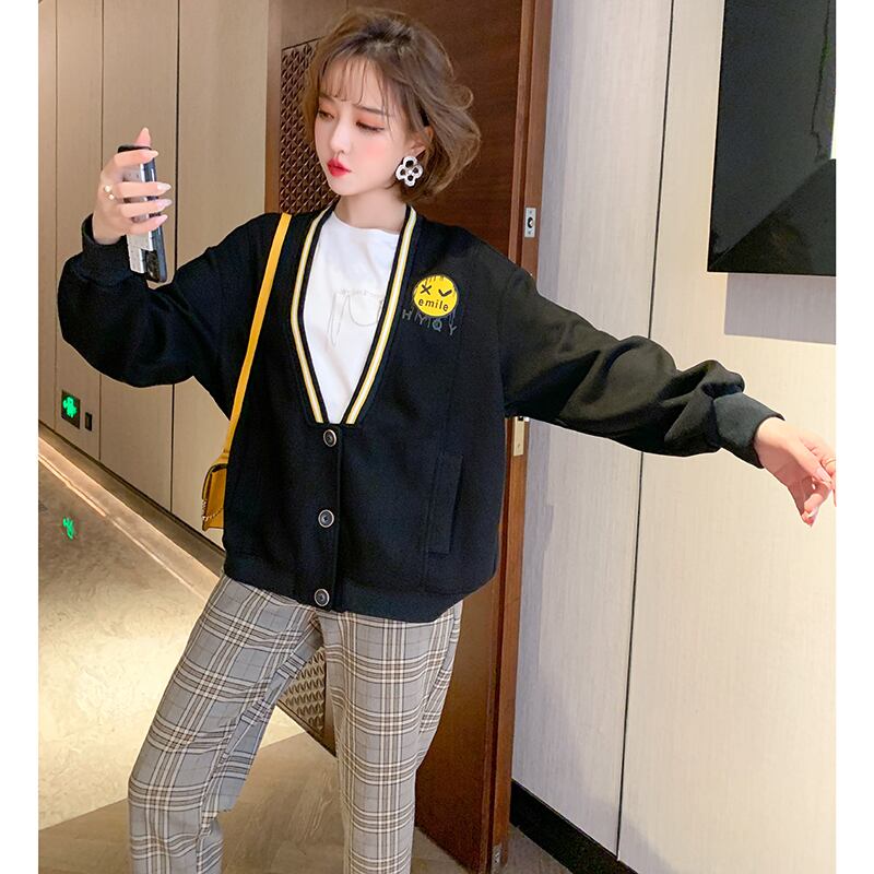 ルーズカジュアルカーディガンオータム 秋物 Vネック ストライプ MIUCO34975672307