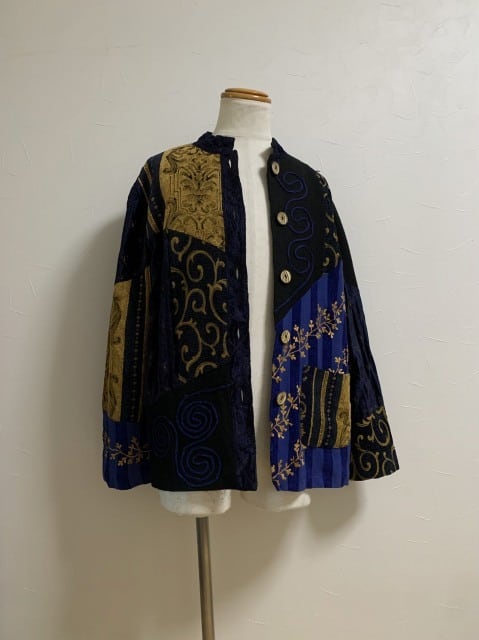1990's Embroidery Patchwork Design Stand Collar Jacket