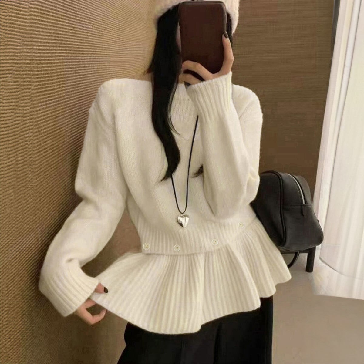 ペプラム ニット 長袖 レディース 春秋冬 韓国 重ね着風 レイヤード きれいめ 大人 かわいい おしゃれ 取り外し可能 ニットセーター トップス 大人可愛い 大人女子