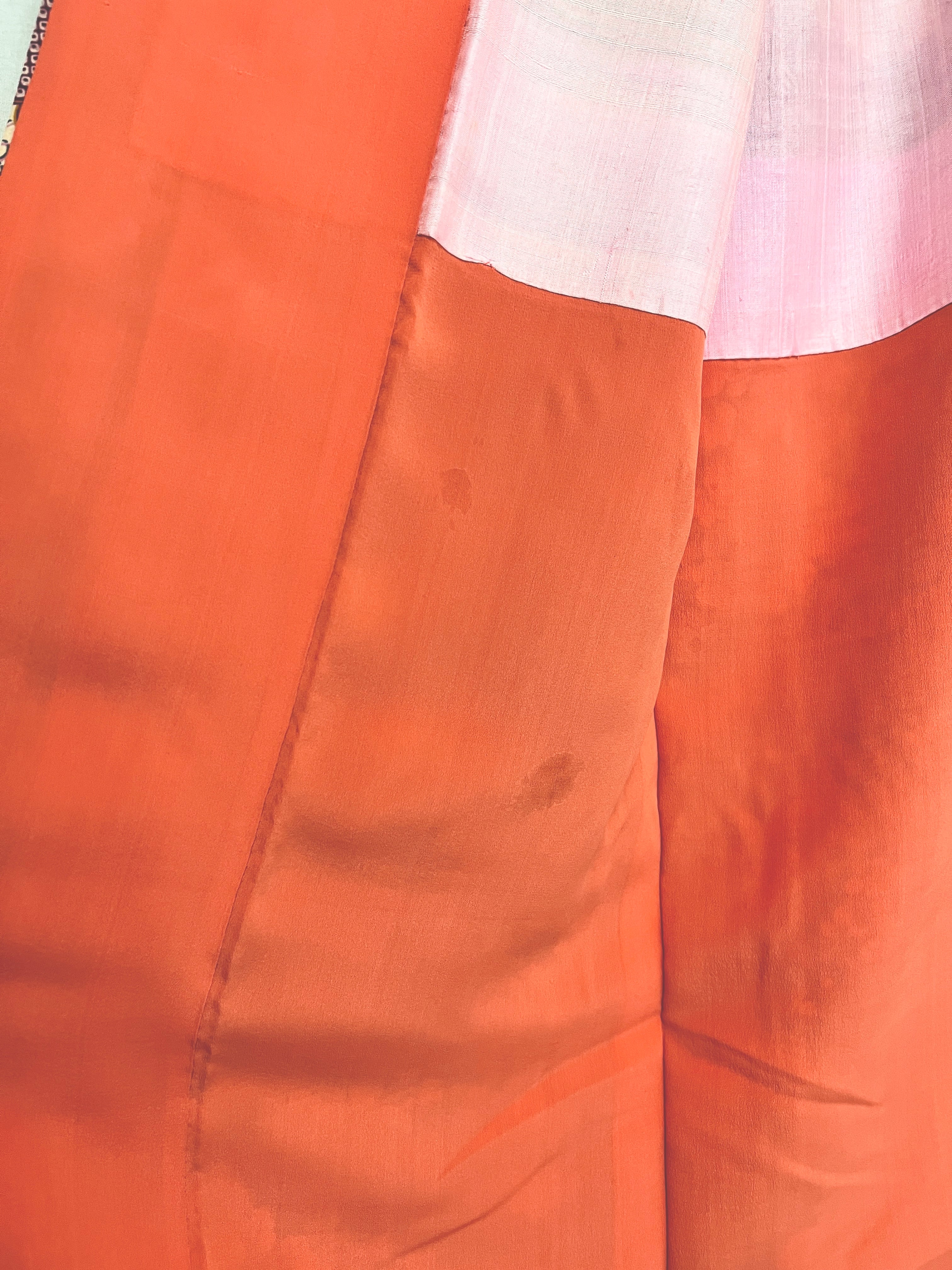 5MKO418 和服 着物 袷着物 オレンジ系 小紋 ツヤ感