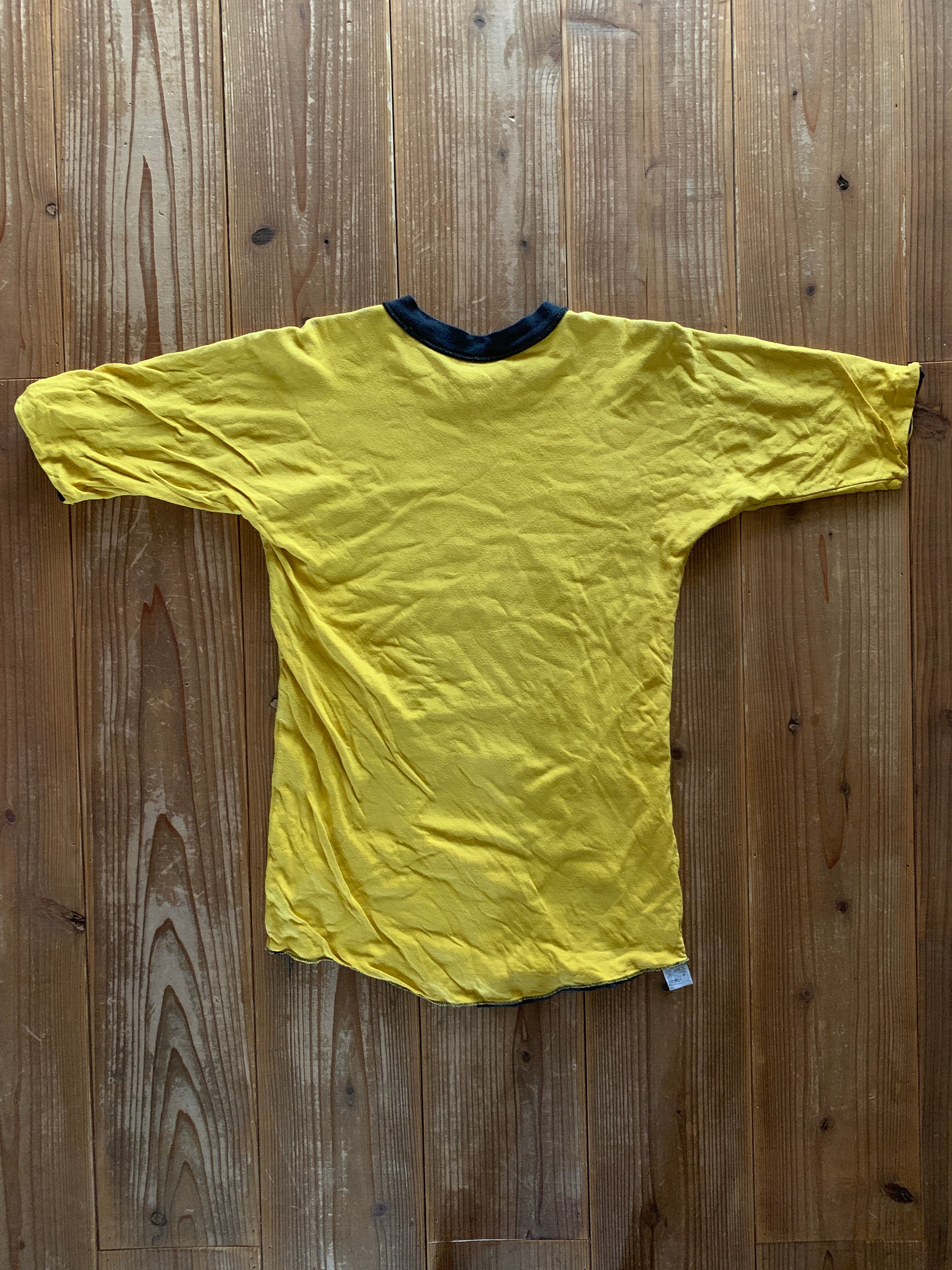 70's RUSSELL IOWA WRESTLING リバーシブルTシャツ ダブルフェイス 金タグ 黒×黄 表記(XL)