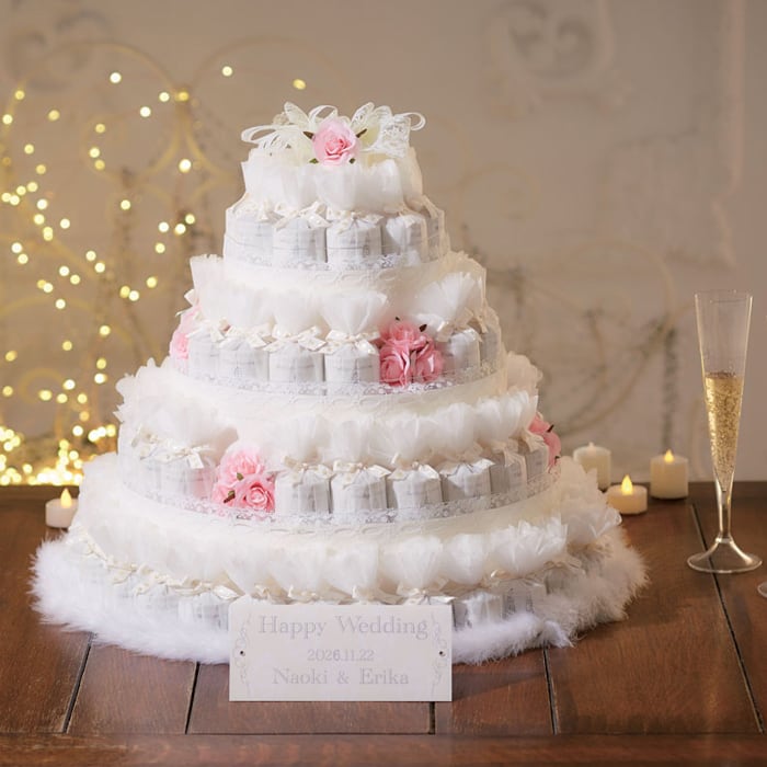ウェディングケーキ型 ウェルカムオブジェ プチギフト 72個セット ピンク エターナルケーキ 結婚式 ウェルカムボード  幸せデリバリー（ギフト・結婚式アイテム・手芸用品の通販）