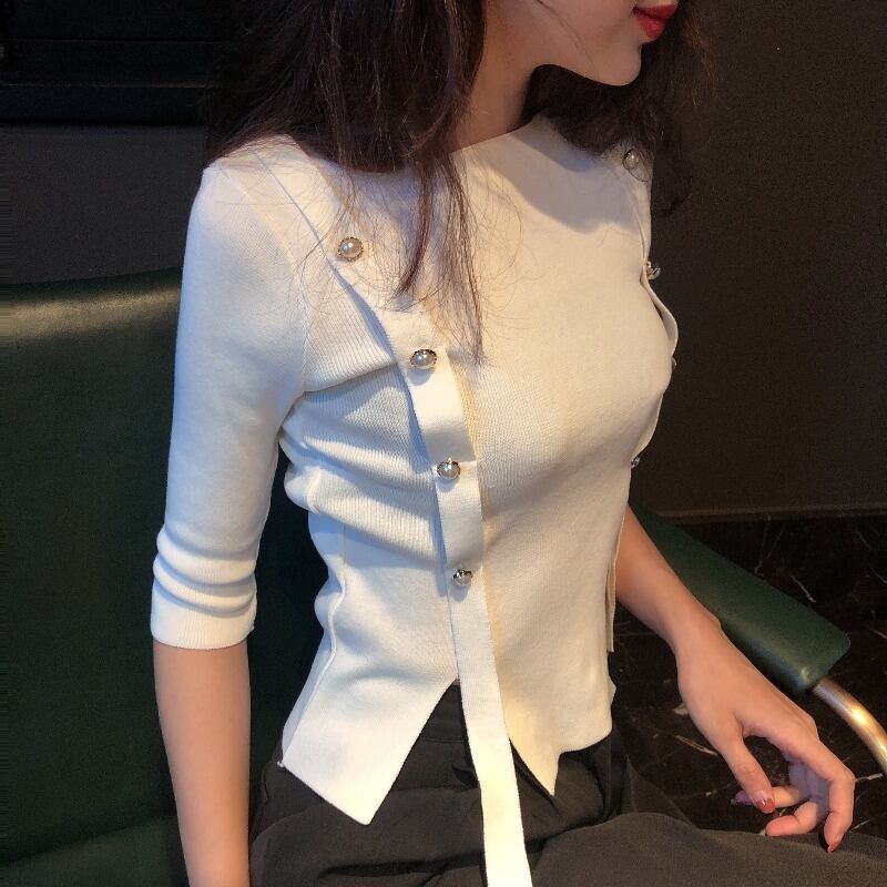 オータムスタイルスリムニットセーター トップス レディース 秋物 ハンチェンe85199665626