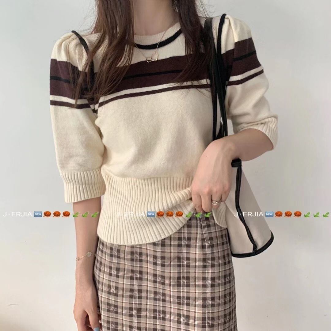 五分丈ボーダーニット